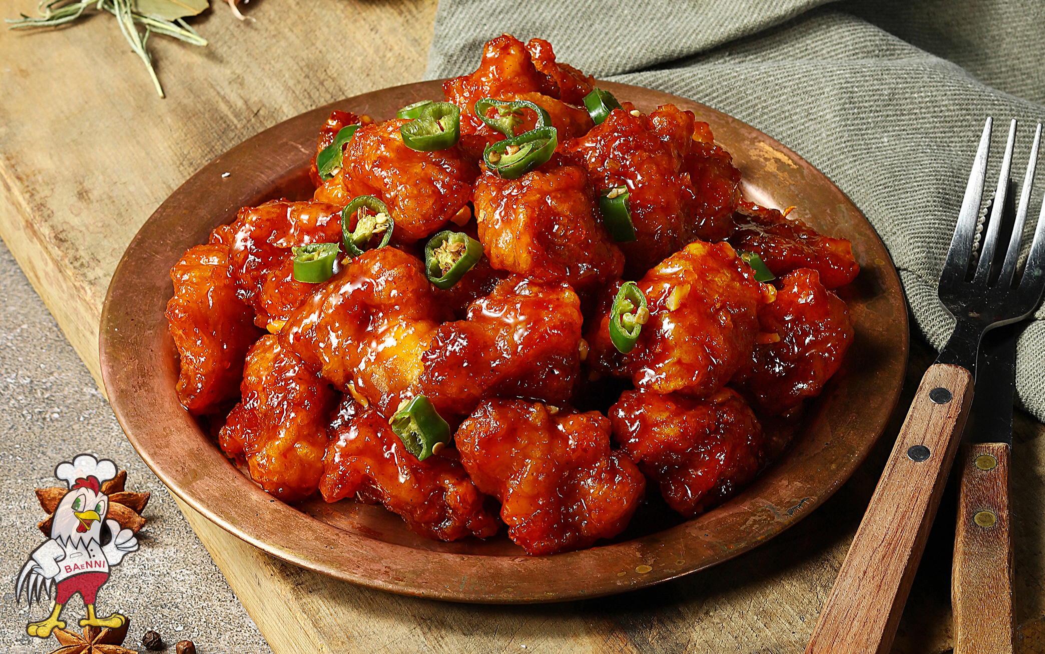 "One serving of spicy 닭강정"