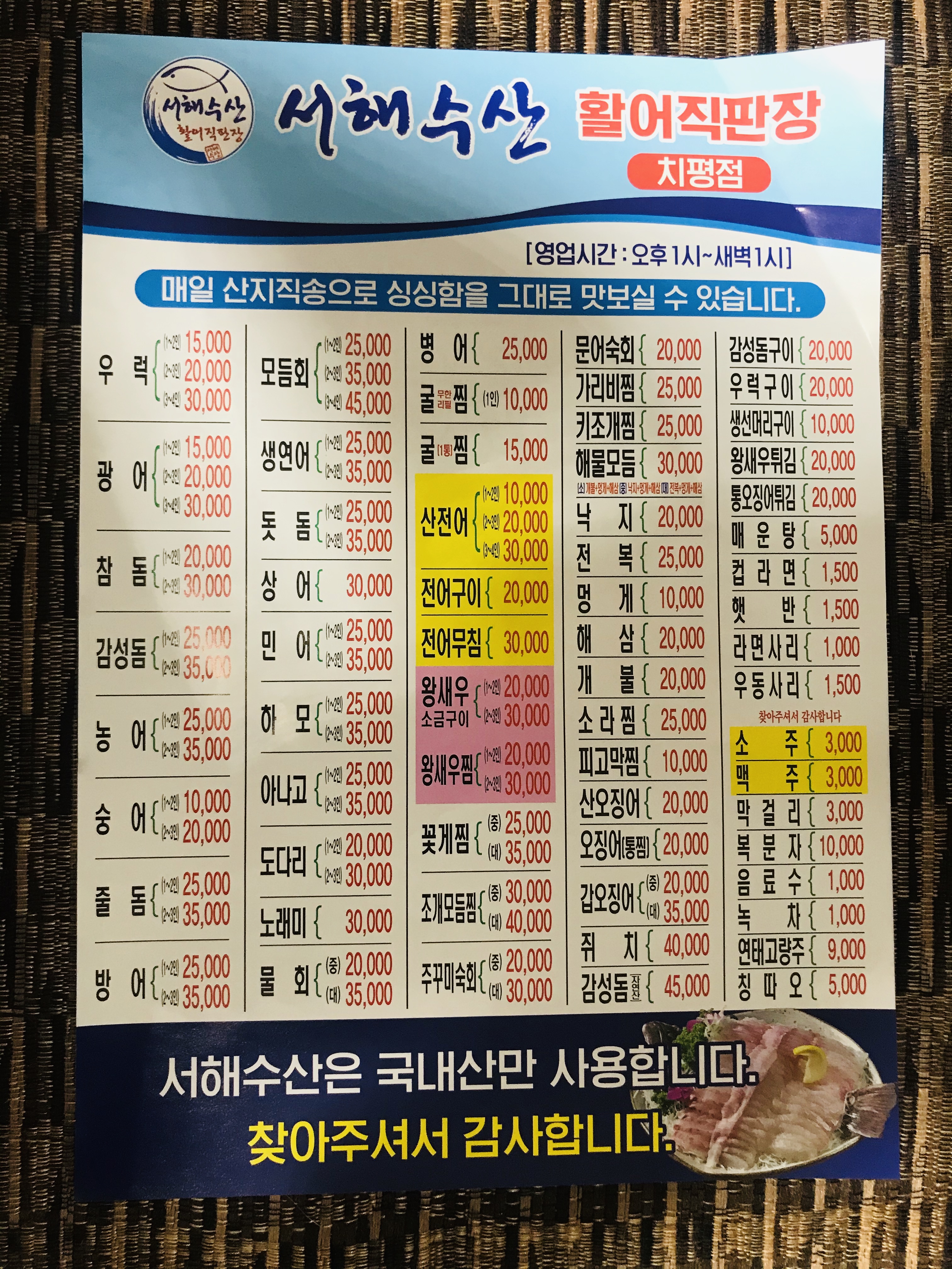 서해수산활어직판장 치평점