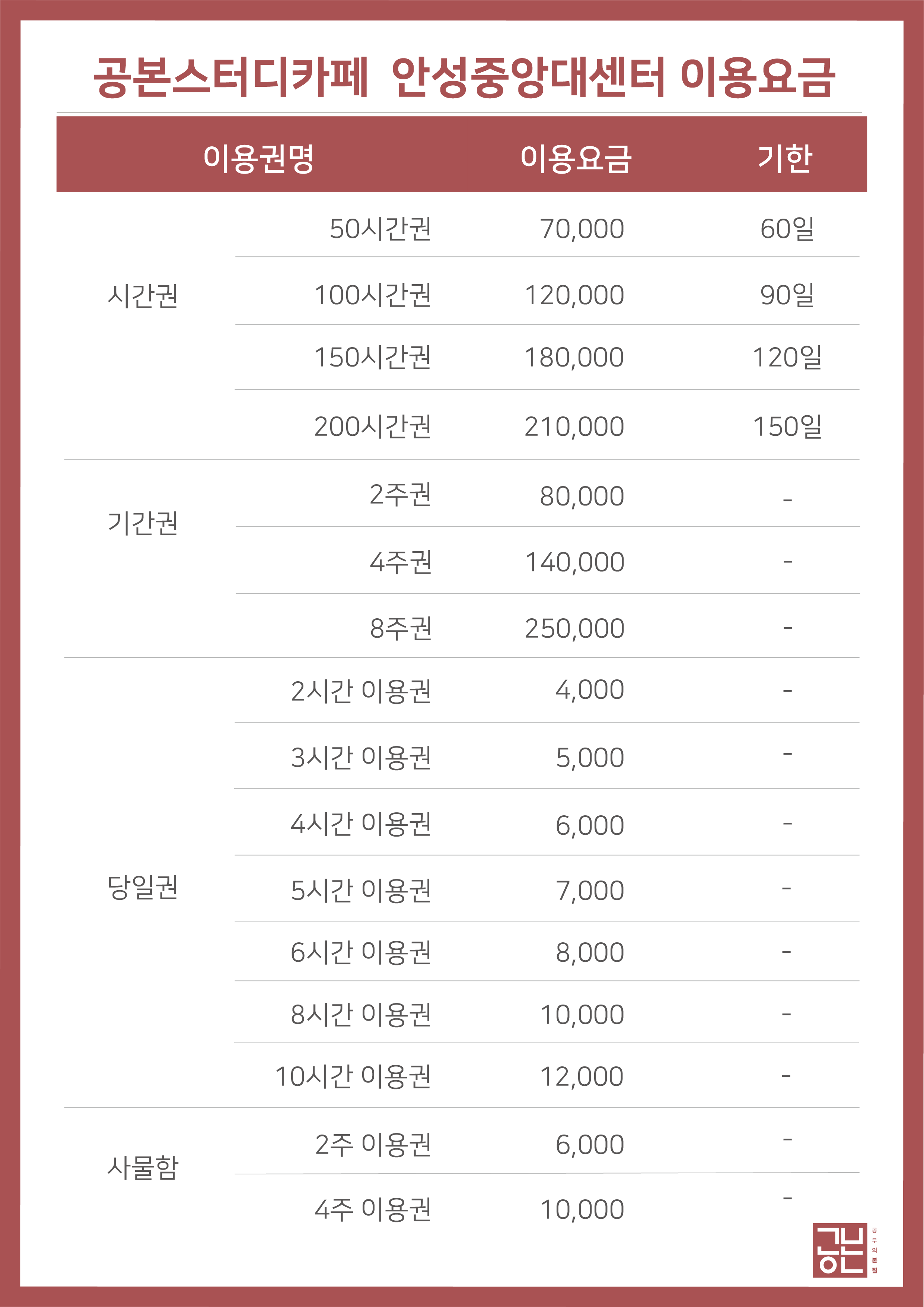 공본스터디카페 안성중앙대센터