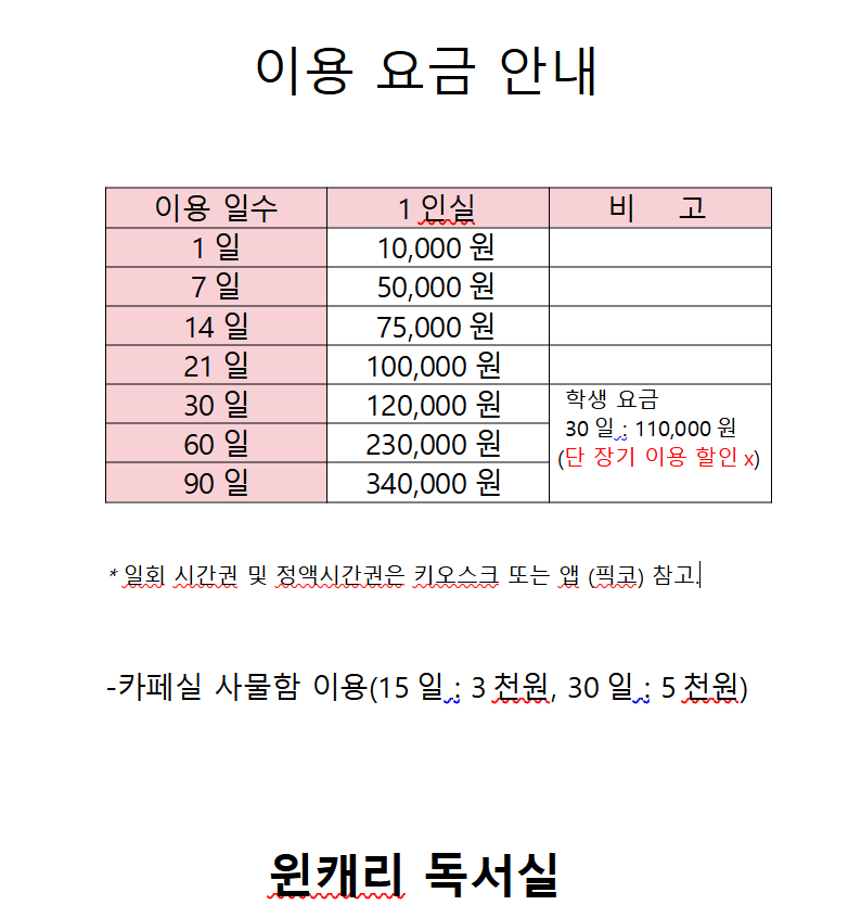 wincarry 독서실