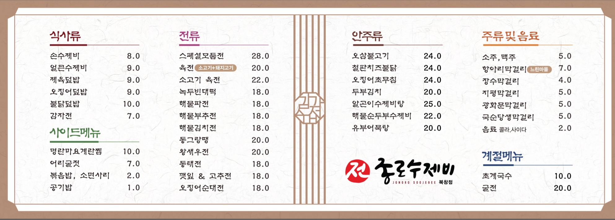 종로수제비 북창점