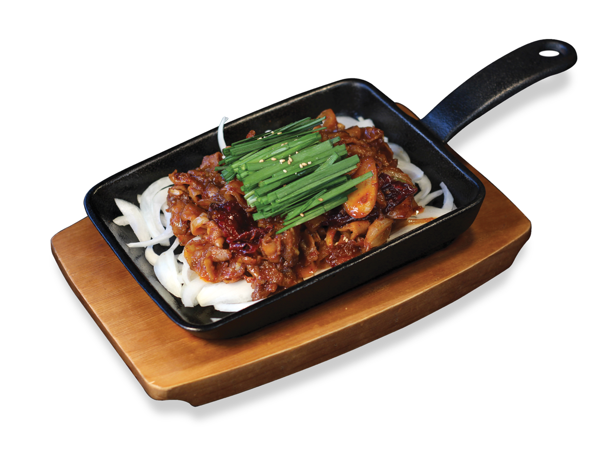 Griddle-fried thin pork belly (soy or spicy)
