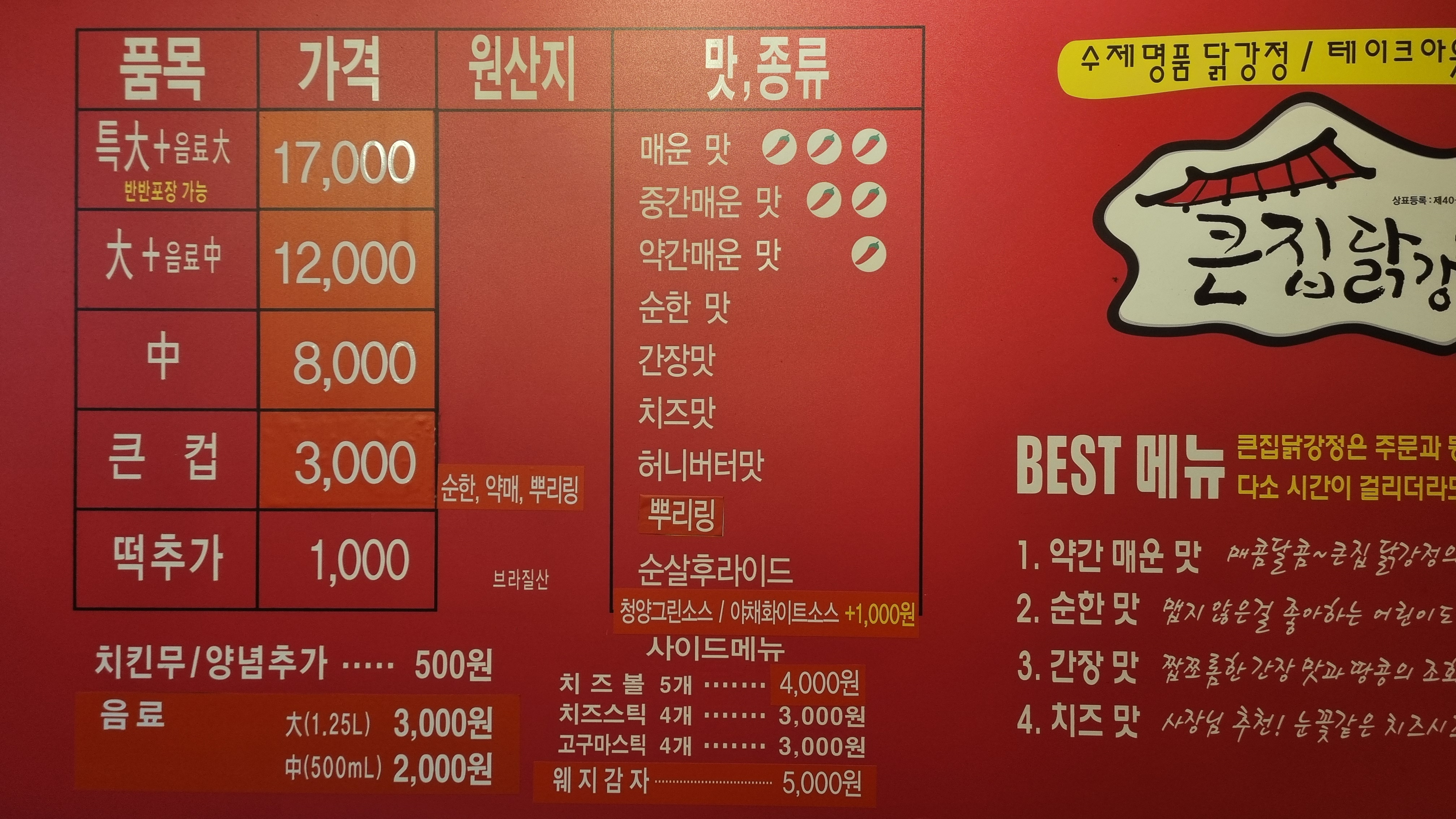 큰집닭강정 방이점