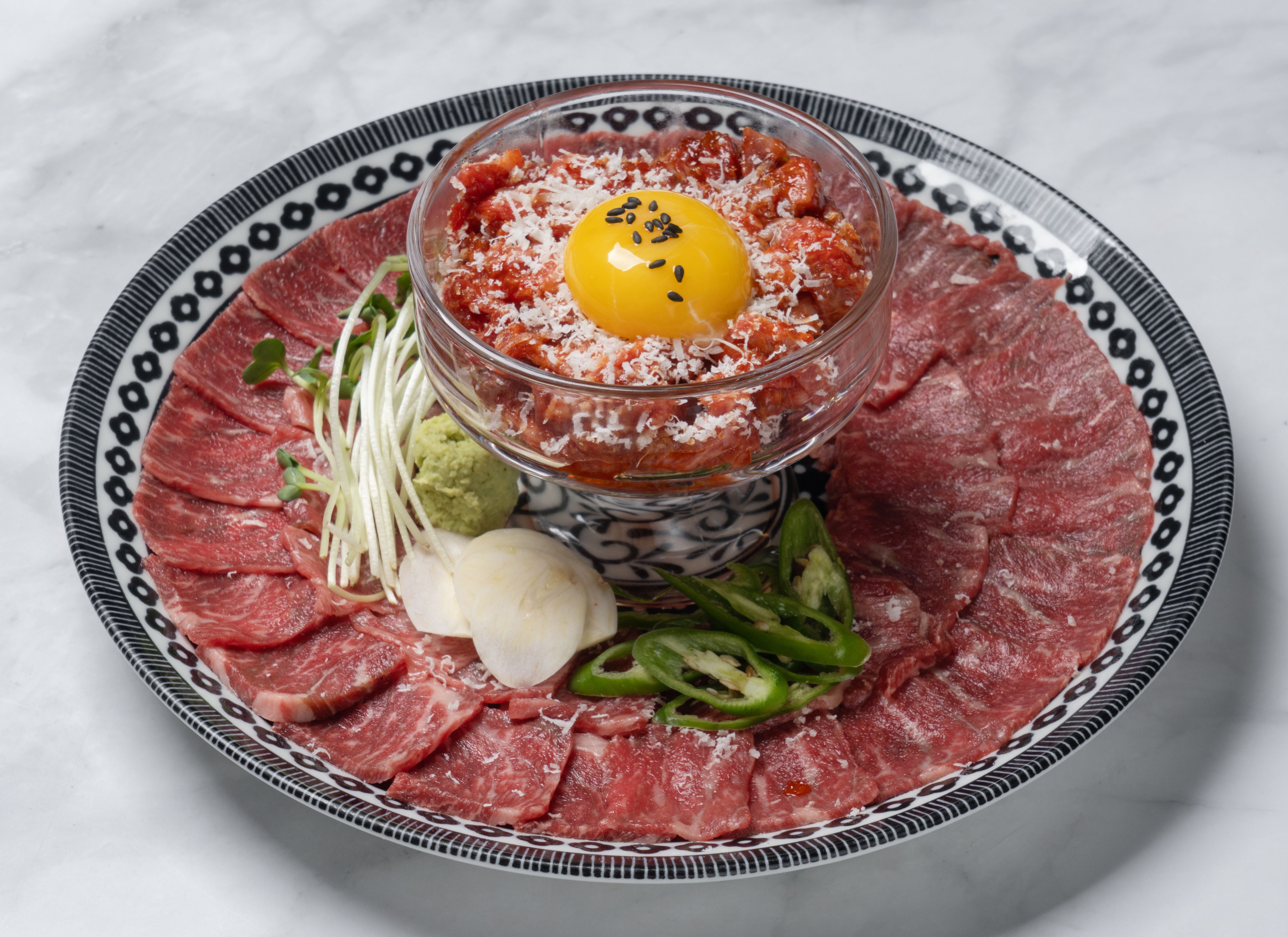 A platter of Korean-style beef tartare