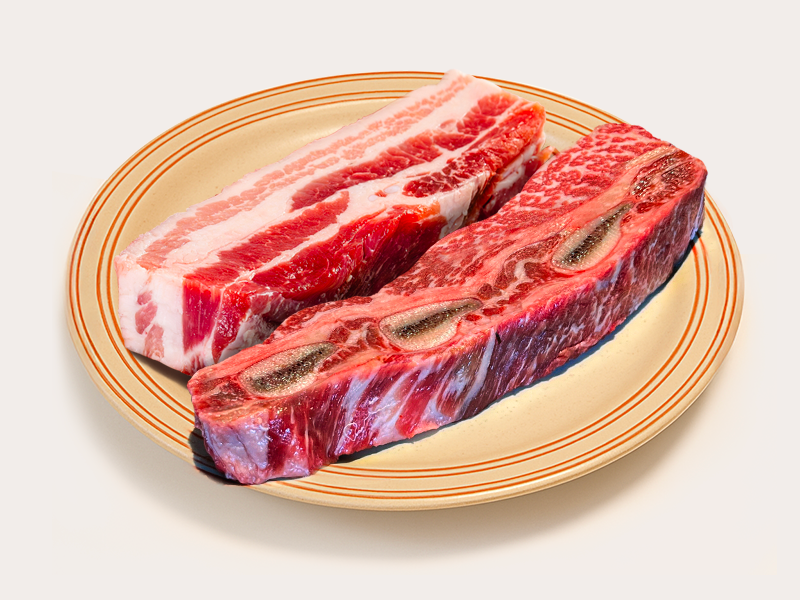 두껍 꽃갈비 + 삼겹 600g