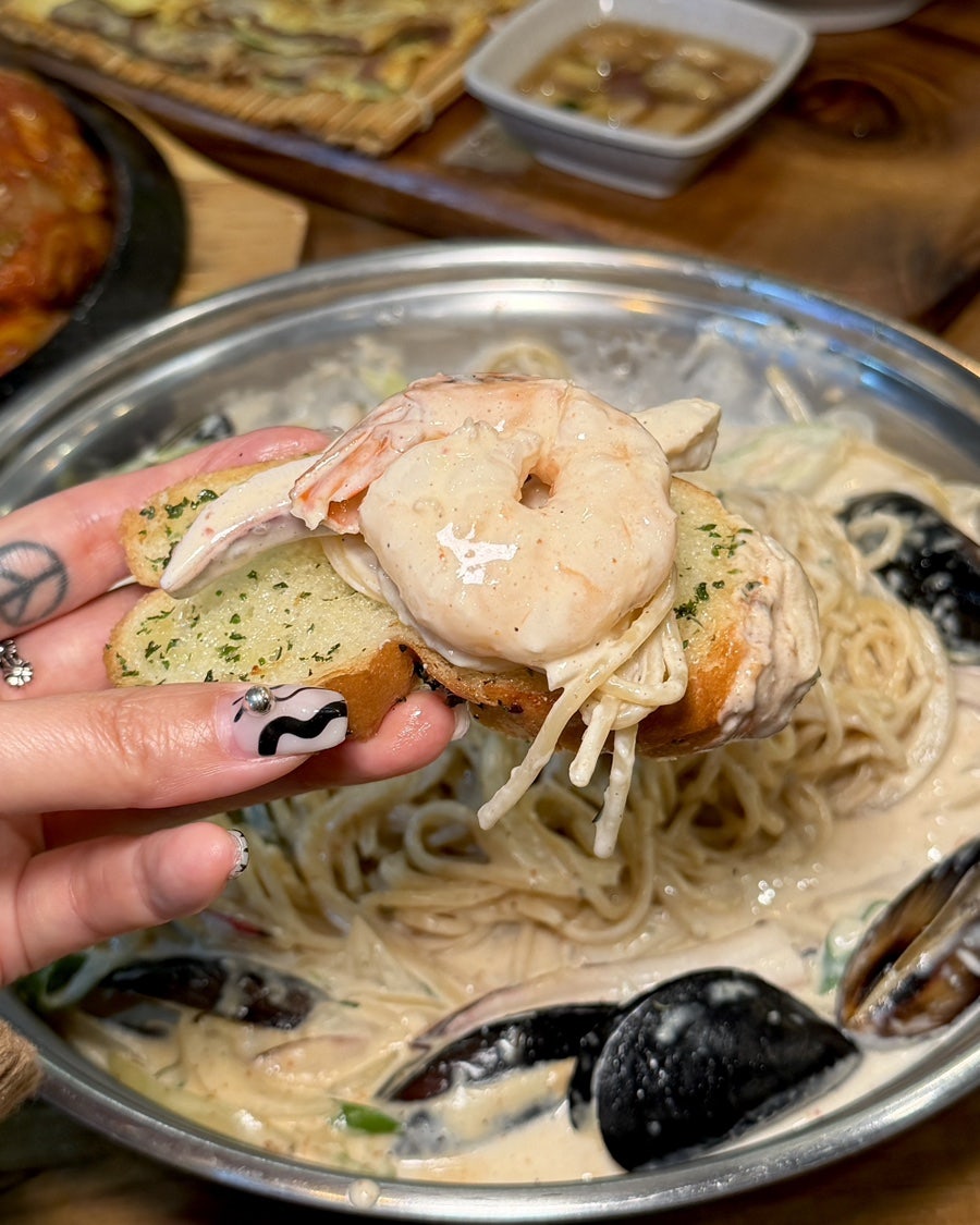 크림짬뽕파스타&마늘바게뜨세트