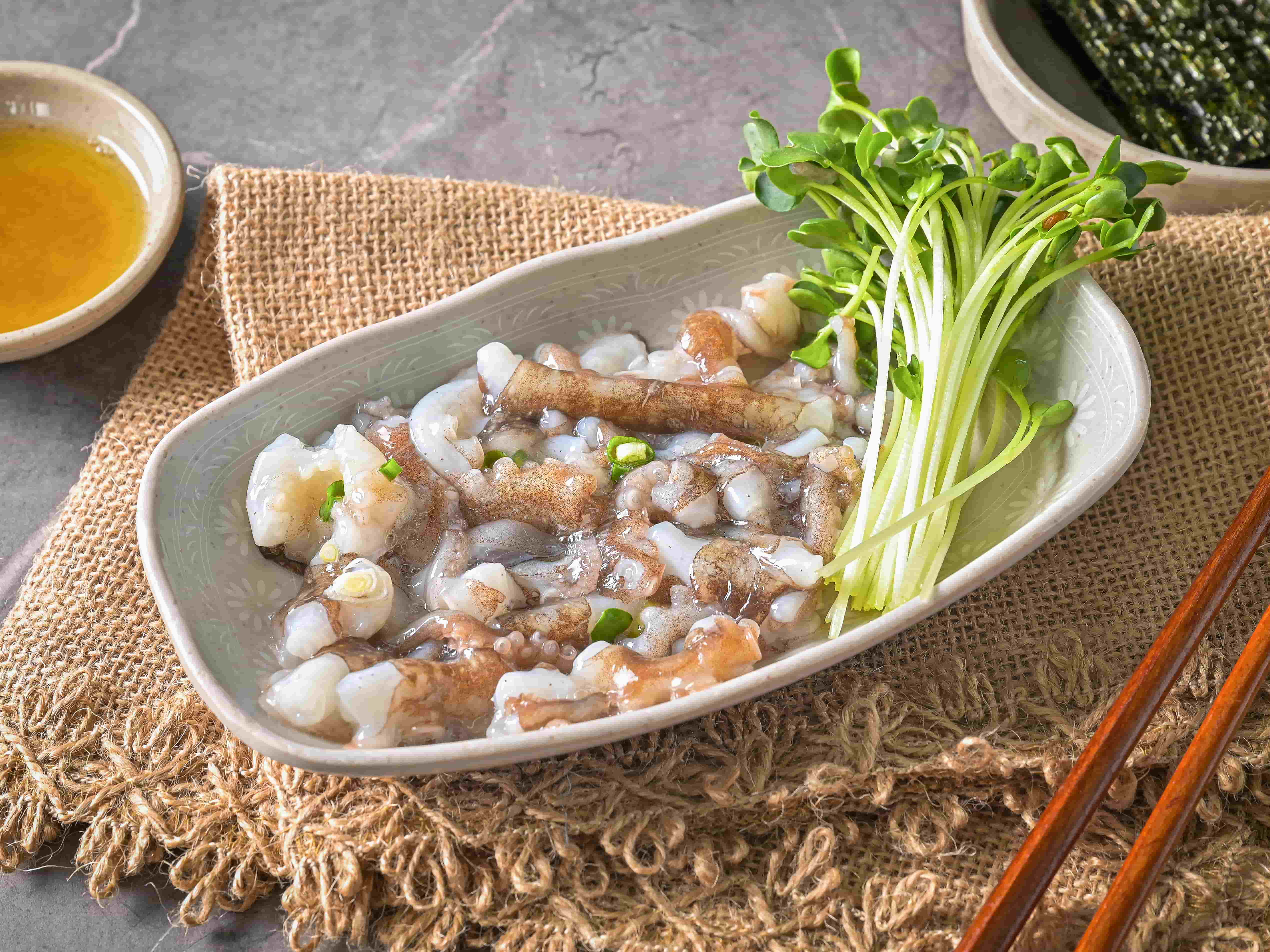 Chopped raw octopus