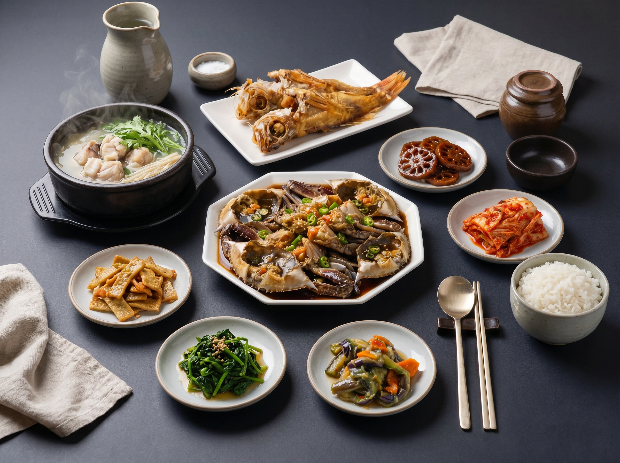 Soy-marinated crab set