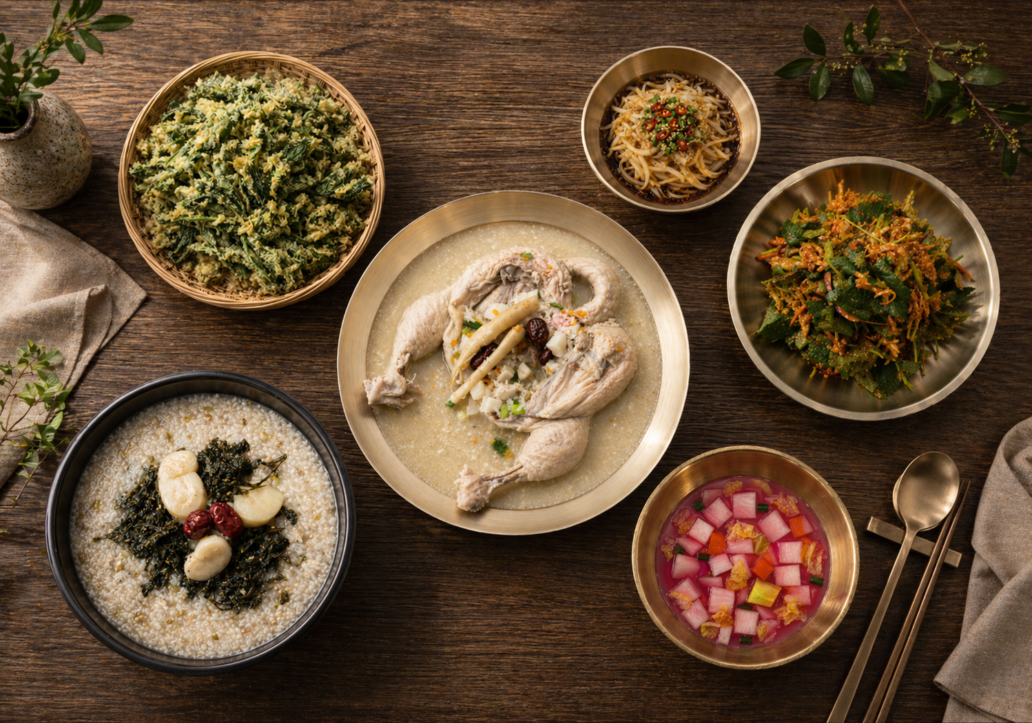 곤드레 백숙+닭무침한상