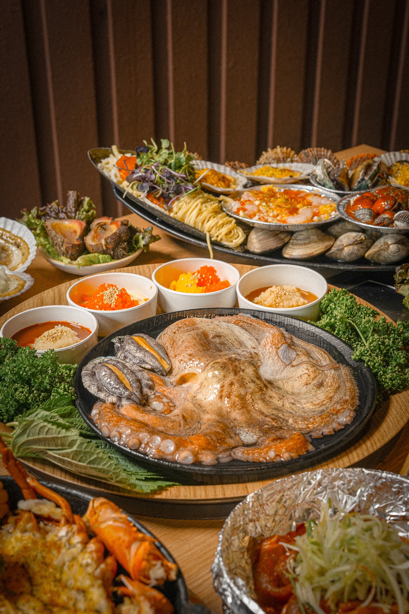 대왕문어직화구이한상+가리비+라면무한