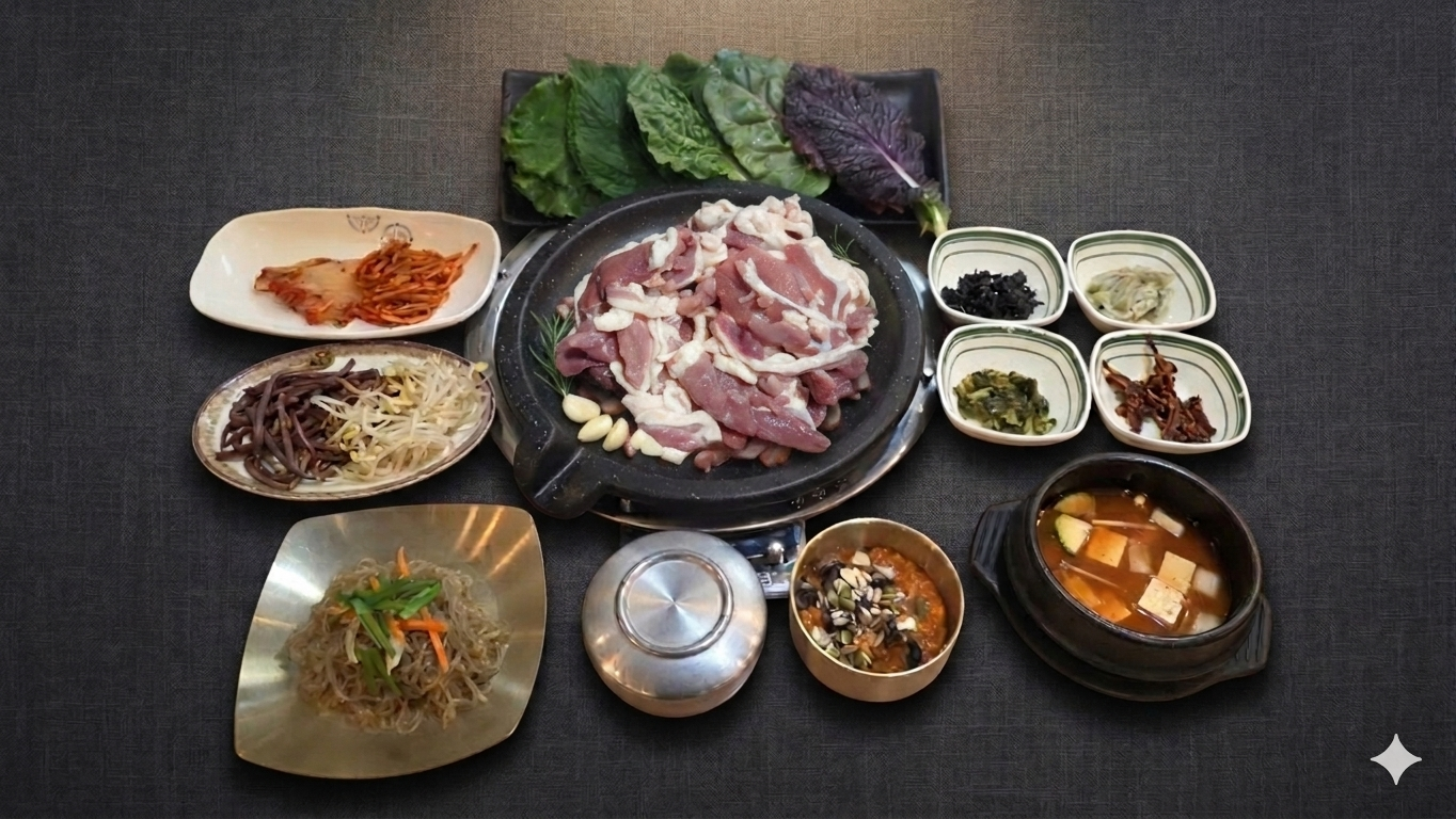 국내산 오리로스 쌈밥정식