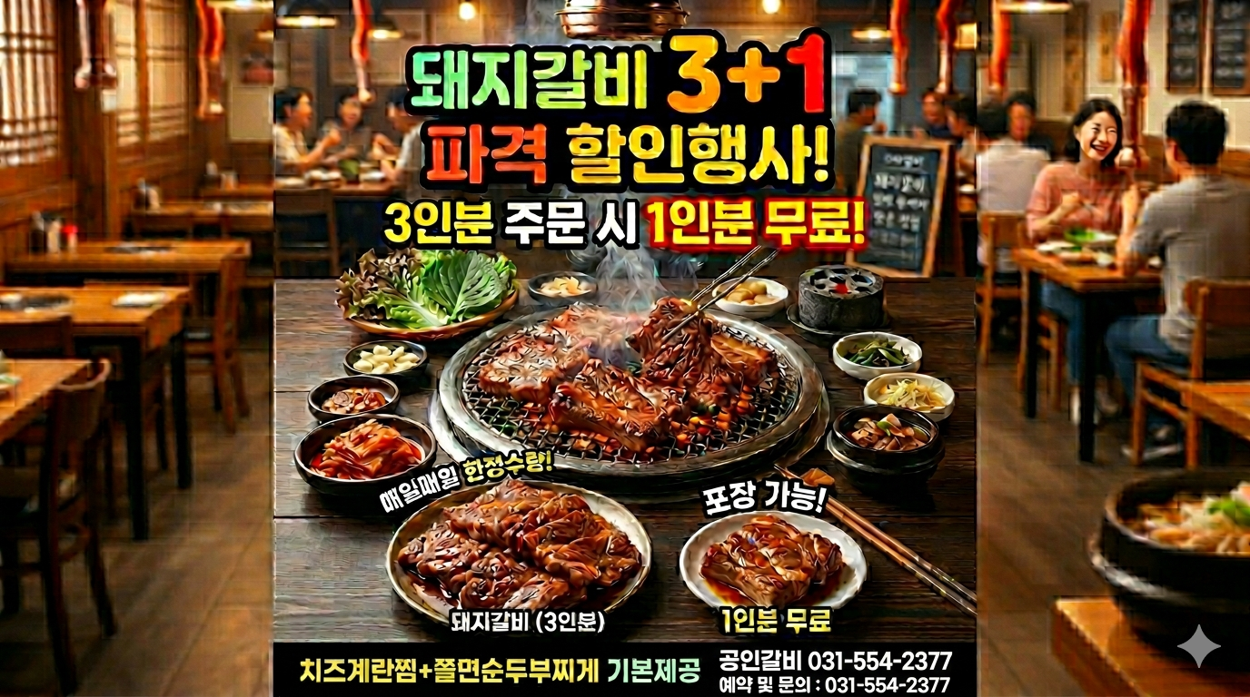 돼지갈비 3+1세트(1,000g)