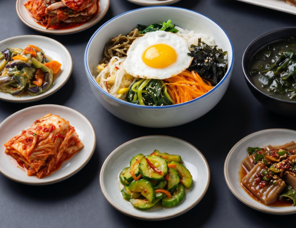 Vegetable bibimbap and seaweed soup